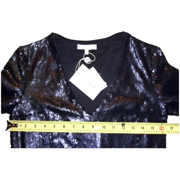 $148 Wayf Matte Black Sequin Dress XSMALL VNeck Minimalist Cocktail Subtle Bling - Picture 9 of 15